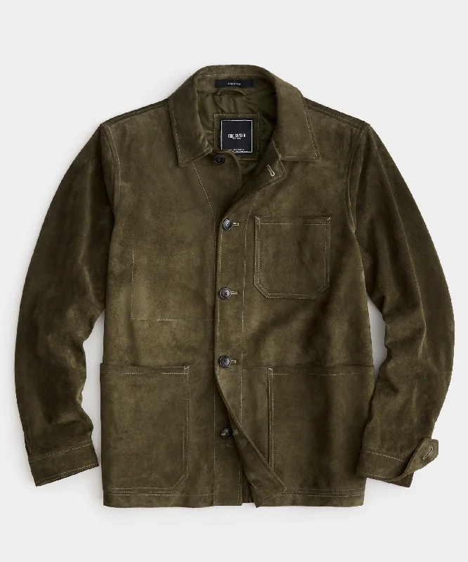 Italian Suede Chore Coat in Olive