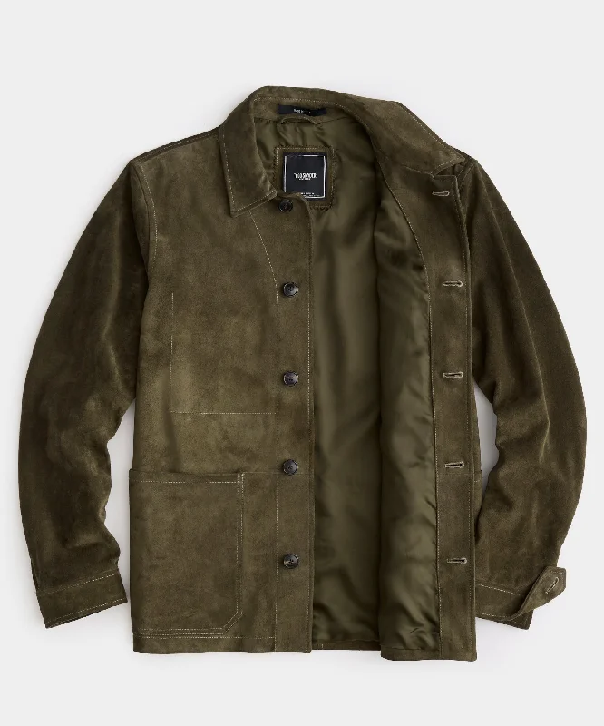 Italian Suede Chore Coat in Olive