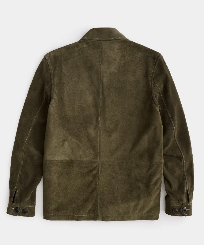 Italian Suede Chore Coat in Olive