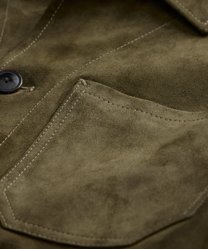 Italian Suede Chore Coat in Olive