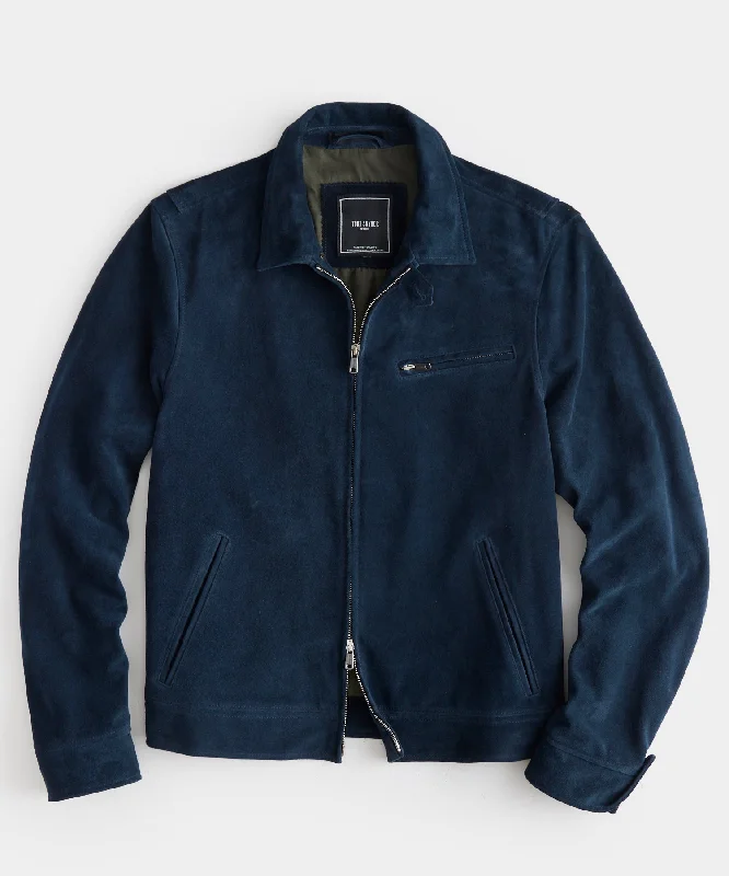 Italian Suede Dean Jacket in Navy