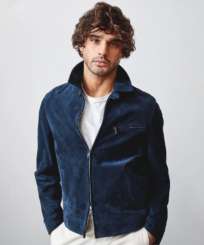 Italian Suede Dean Jacket in Navy