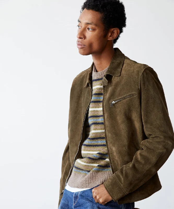 Italian Suede Dean Jacket in Olive