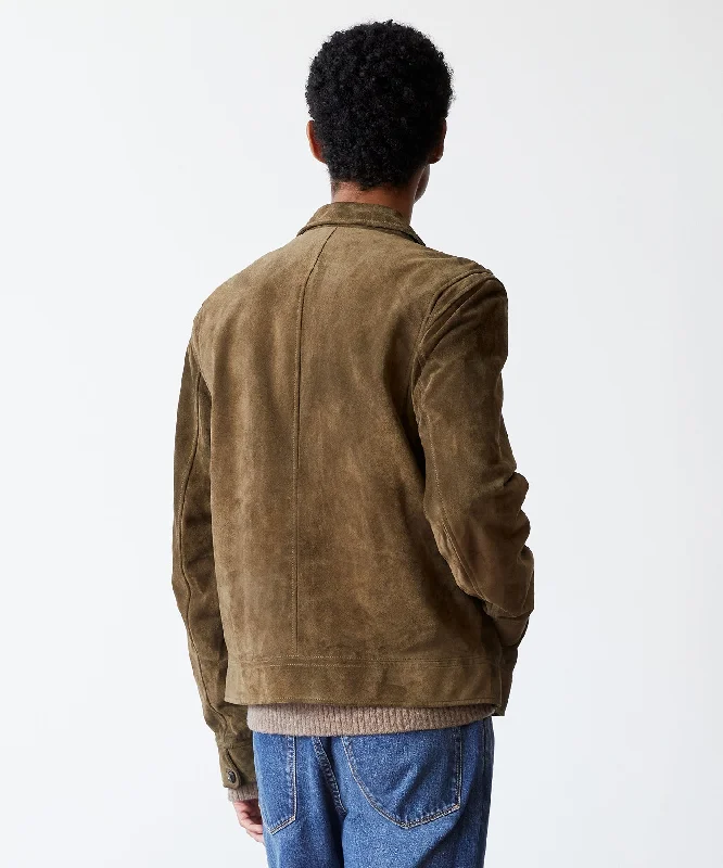 Italian Suede Dean Jacket in Olive