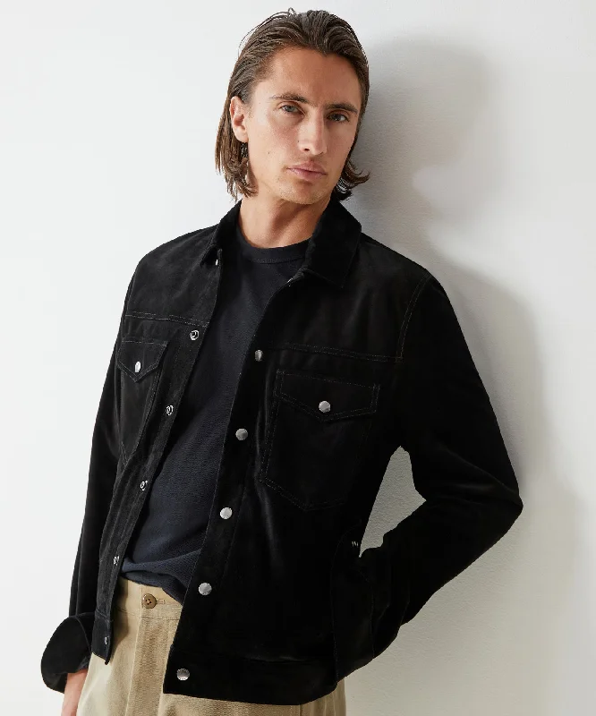 Italian Suede Snap Dylan Jacket in Black