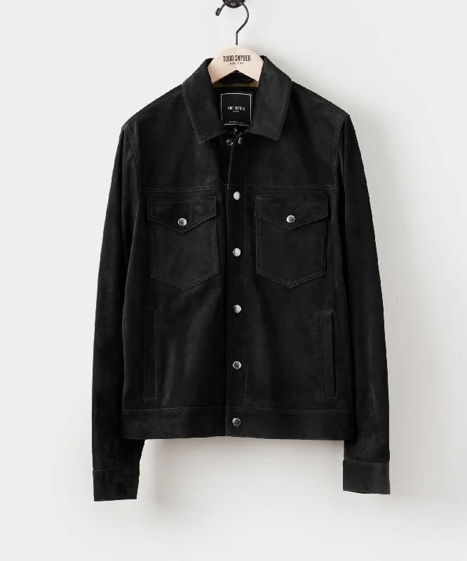 Italian Suede Snap Dylan Jacket in Black