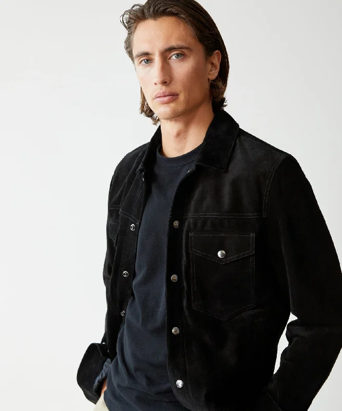 Italian Suede Snap Dylan Jacket in Black