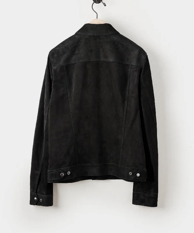 Italian Suede Snap Dylan Jacket in Black