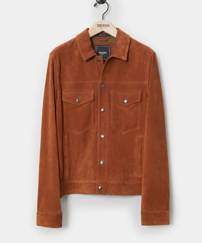 Italian Suede Snap Dylan Jacket in Burnt Orange