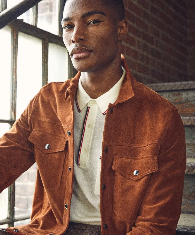 Italian Suede Snap Dylan Jacket in Burnt Orange