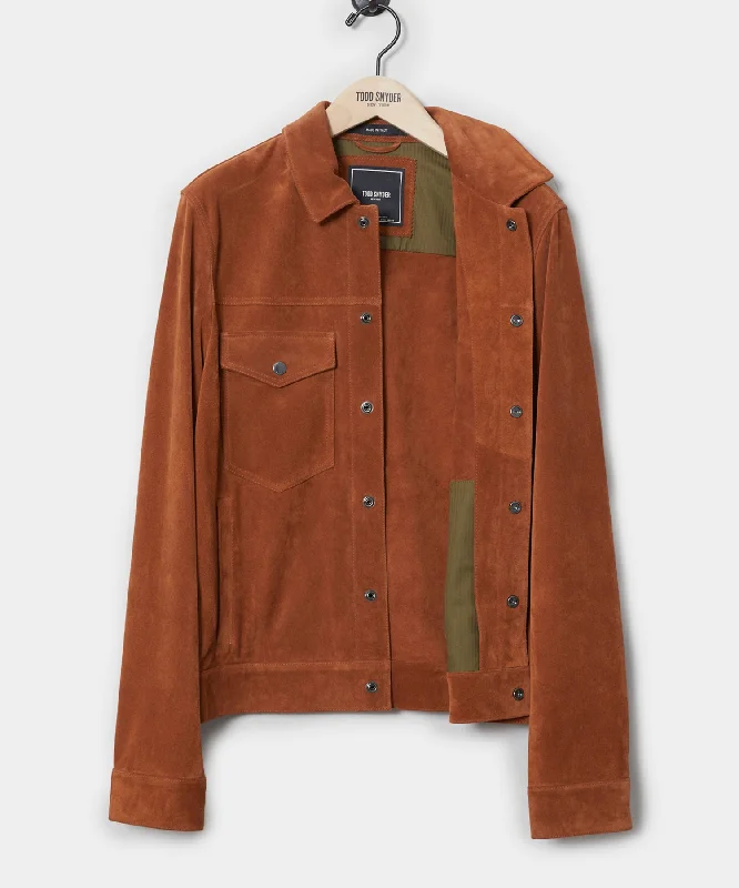 Italian Suede Snap Dylan Jacket in Burnt Orange