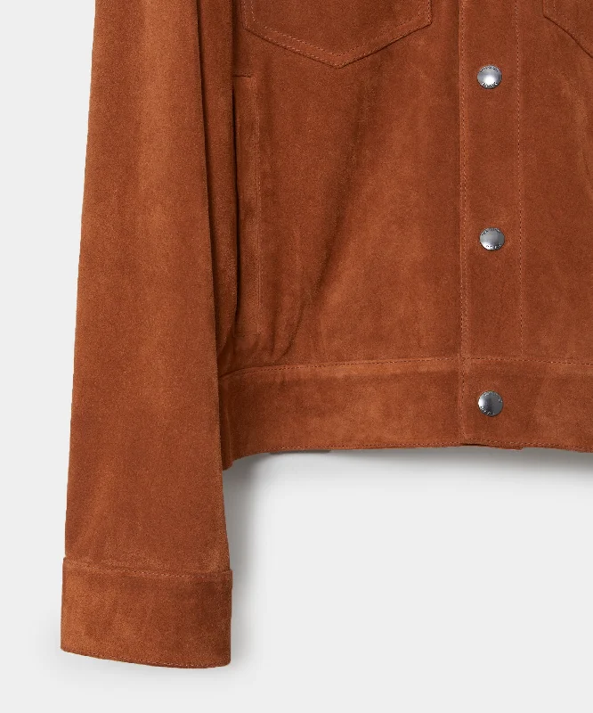 Italian Suede Snap Dylan Jacket in Burnt Orange