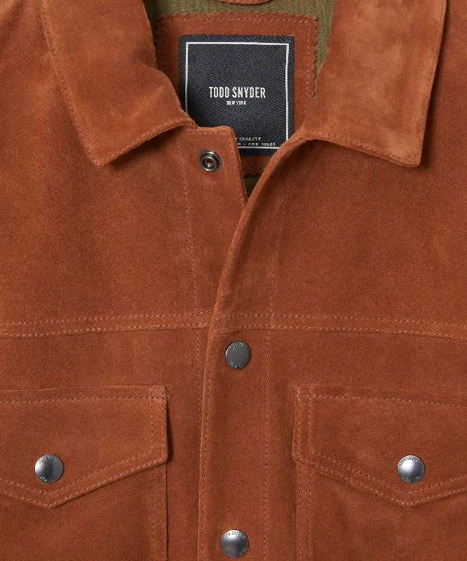 Italian Suede Snap Dylan Jacket in Burnt Orange