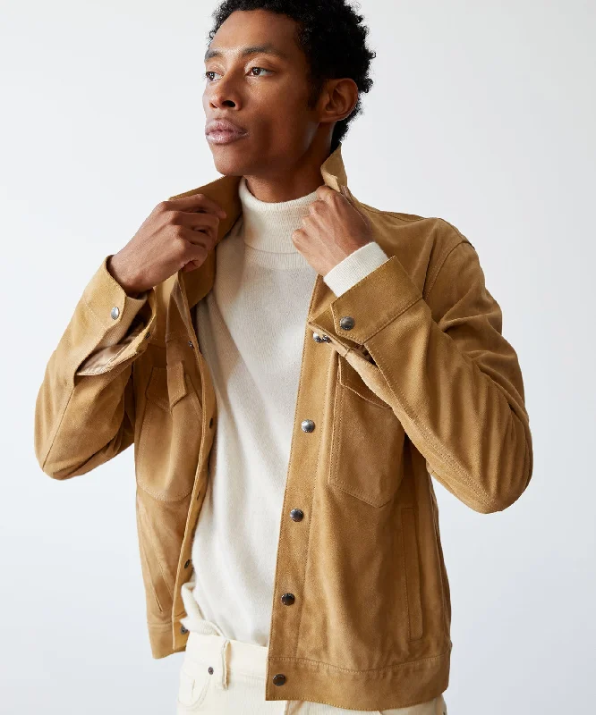 Italian Suede Snap Dylan Jacket in Cappuccino