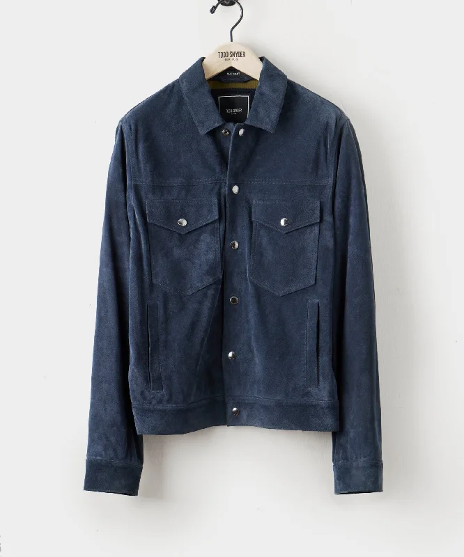 Italian Suede Snap Dylan Jacket in Navy