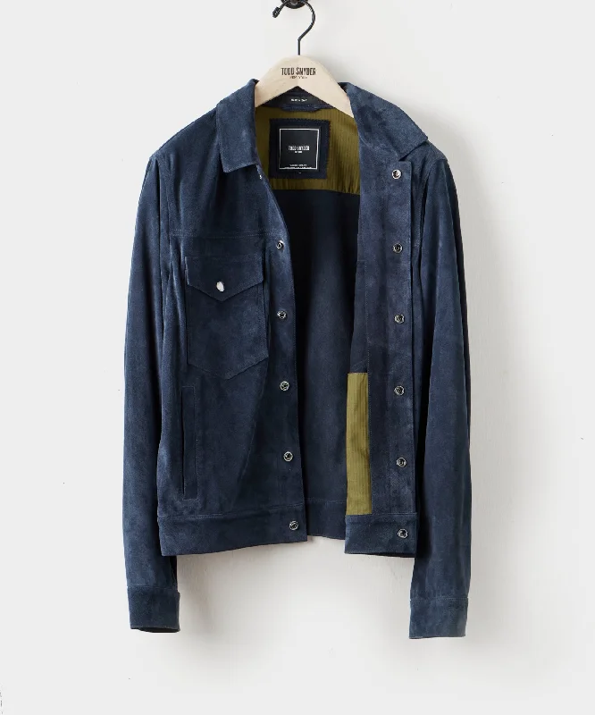 Italian Suede Snap Dylan Jacket in Navy