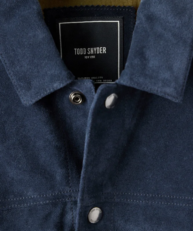 Italian Suede Snap Dylan Jacket in Navy