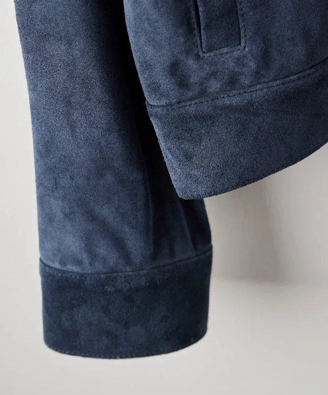 Italian Suede Snap Dylan Jacket in Navy