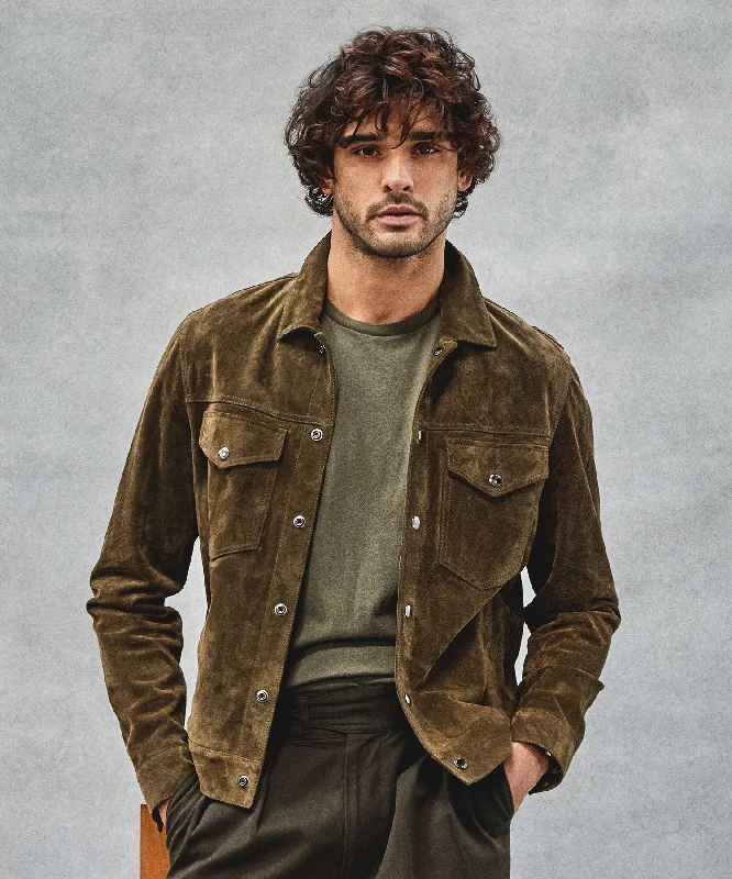 Italian Suede Snap Dylan Jacket in Olive