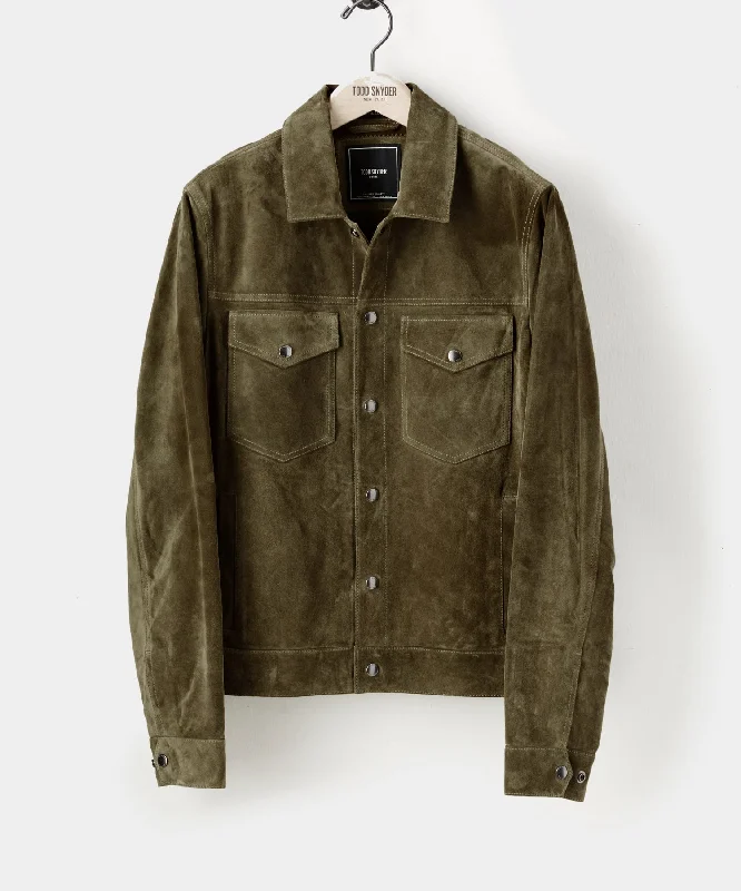 Italian Suede Snap Dylan Jacket in Olive