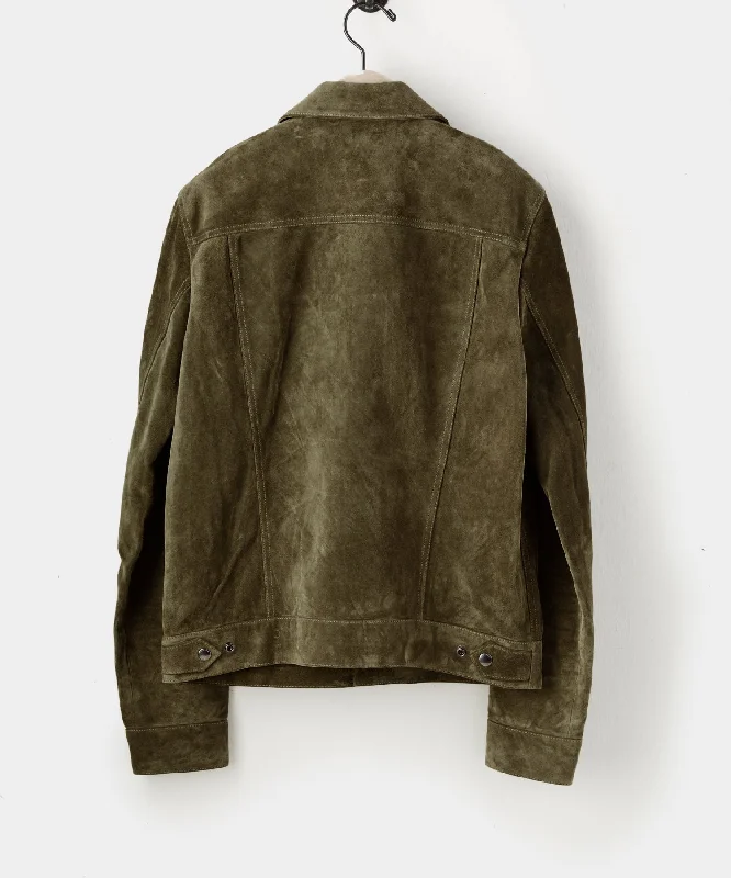 Italian Suede Snap Dylan Jacket in Olive