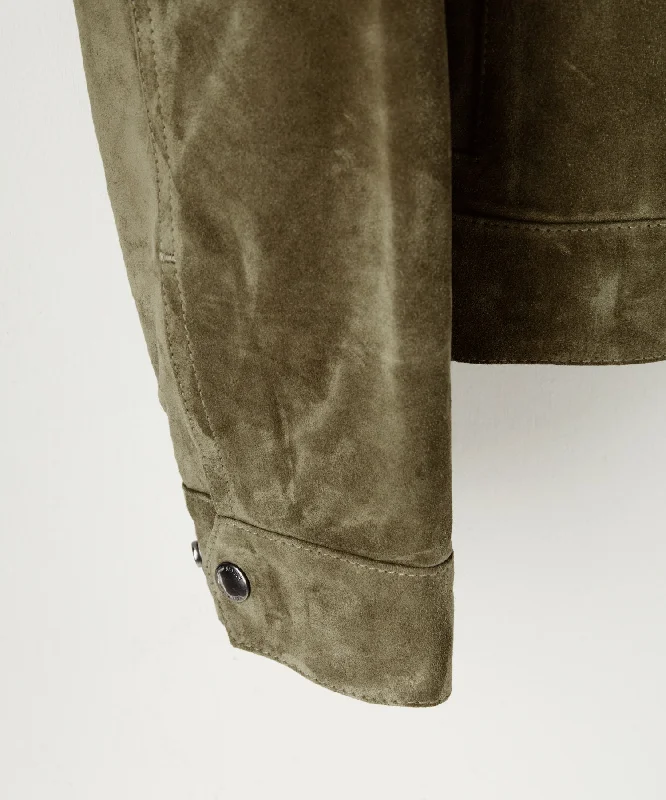 Italian Suede Snap Dylan Jacket in Olive