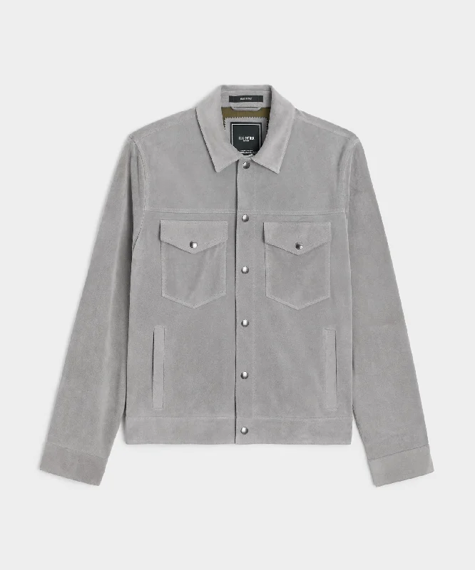 Italian Suede Snap Dylan Jacket in Light Grey