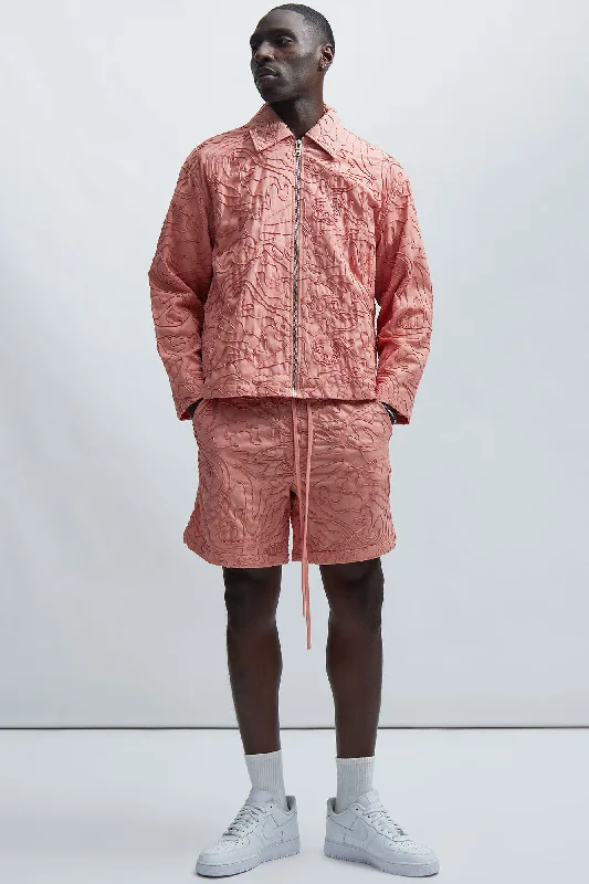 Swirl Jacquard Linen Boxy Jacket - Pink