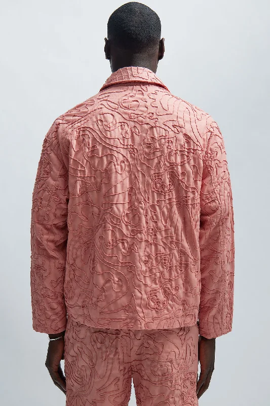 Swirl Jacquard Linen Boxy Jacket - Pink