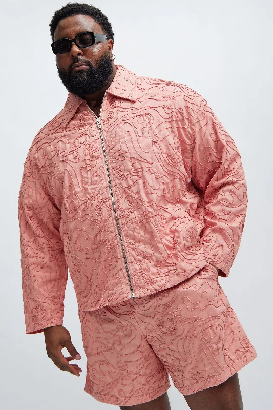 Swirl Jacquard Linen Boxy Jacket - Pink