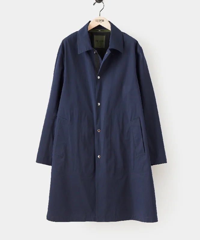 Italian Tech Hooded Mac Coat in Navy