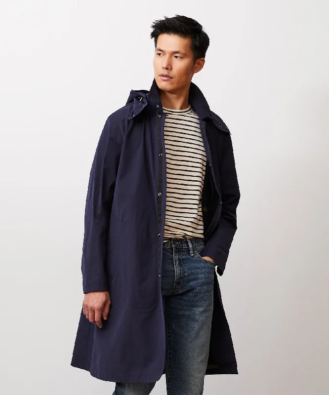 Italian Tech Hooded Mac Coat in Navy