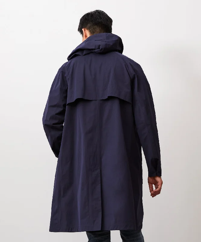 Italian Tech Hooded Mac Coat in Navy