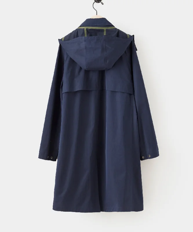 Italian Tech Hooded Mac Coat in Navy