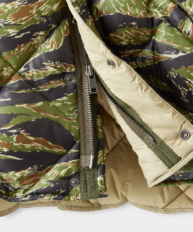 Japanese Quilted Down Snap Bomber Jacket in Tiger Camo