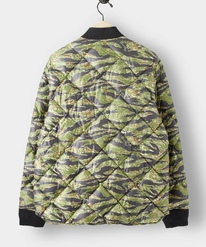 Japanese Quilted Down Snap Bomber Jacket in Tiger Camo