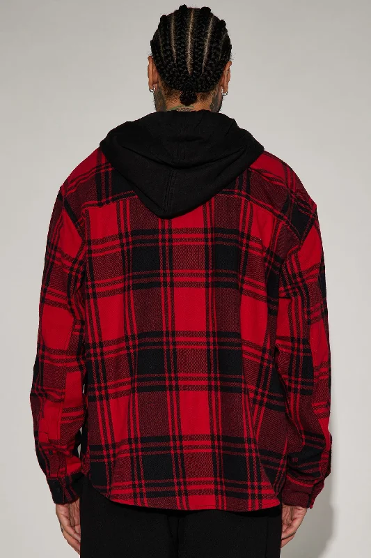 Time Gon Tell Hooded Oversized Shacket - Red/Black