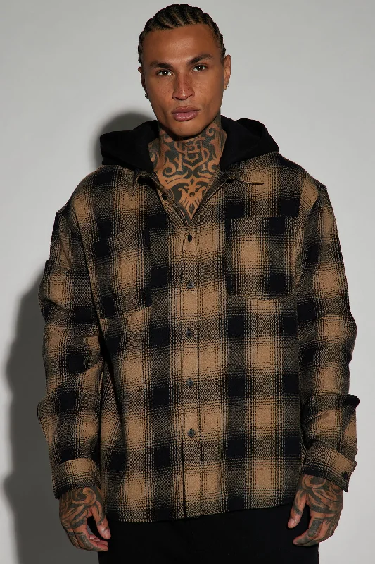 Time Gon Tell Hooded Oversized Shacket - Tan/Multi