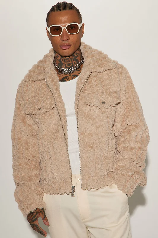 Too Good Faux Fur Zip Trucker Jacket - Taupe