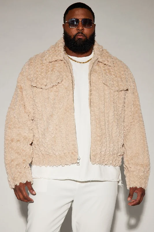 Too Good Faux Fur Zip Trucker Jacket - Taupe