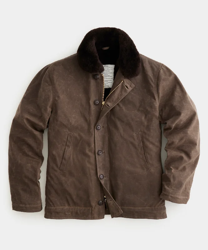 Todd Snyder x Dehen N1 Waxed Cotton Shearling Jacket in Dark Mocha