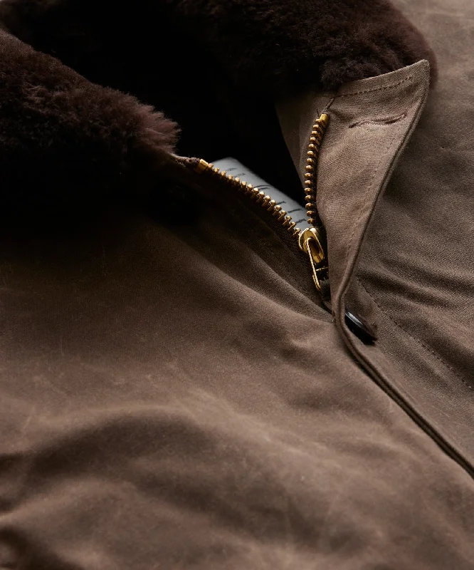 Todd Snyder x Dehen N1 Waxed Cotton Shearling Jacket in Dark Mocha