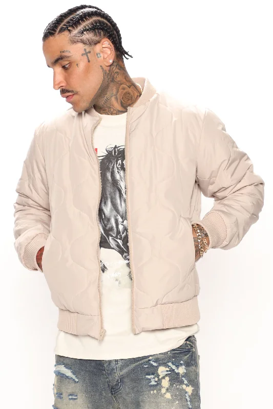 Up All Night Quilted Bomber Jacket - Tan