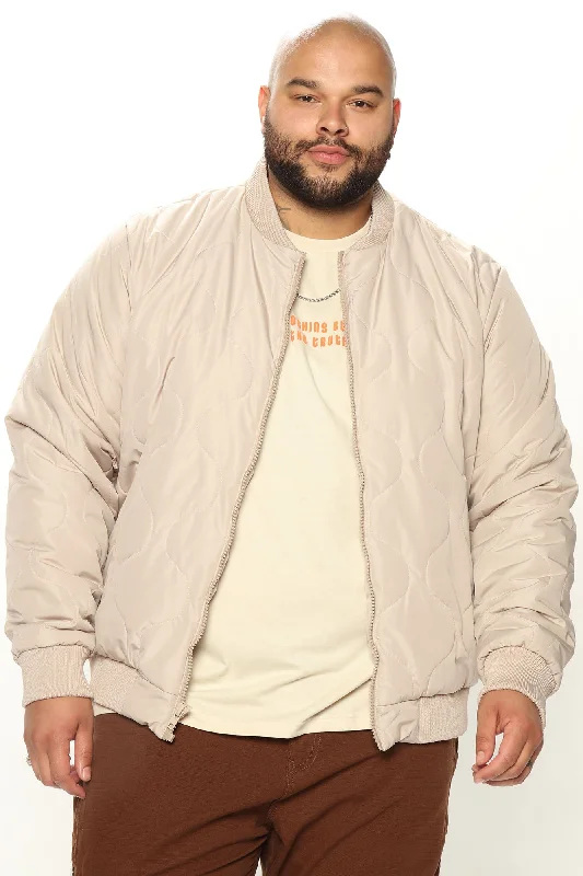 Up All Night Quilted Bomber Jacket - Tan