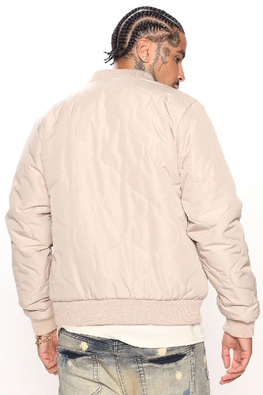 Up All Night Quilted Bomber Jacket - Tan