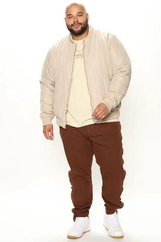 Up All Night Quilted Bomber Jacket - Tan