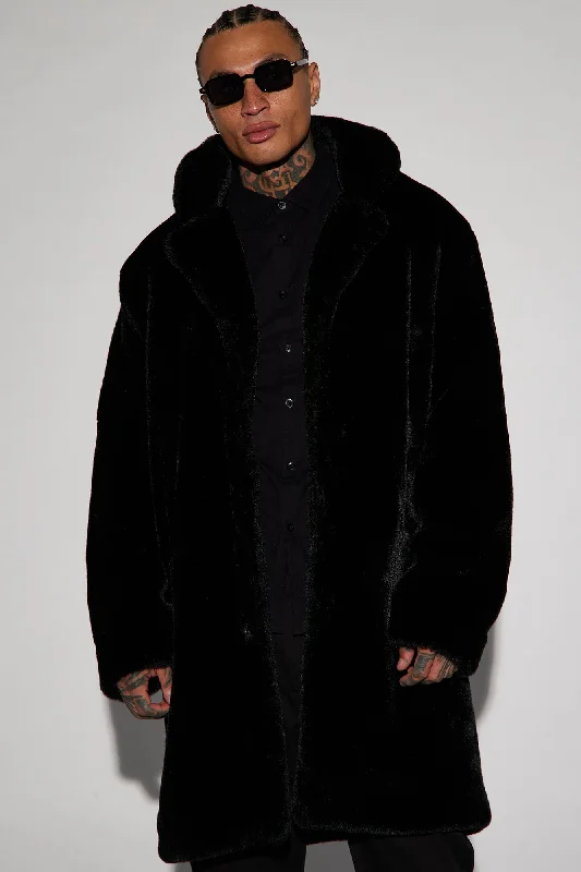 Upscale Long Fur Coat - Black