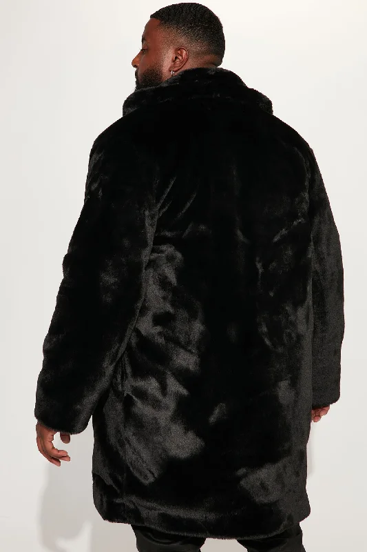 Upscale Long Fur Coat - Black