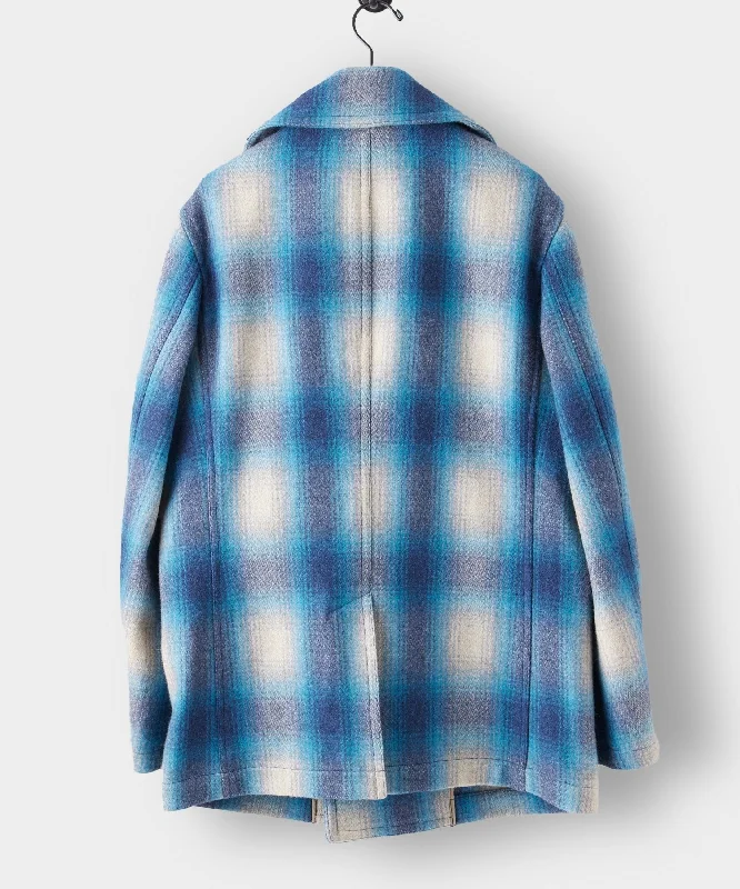 Italian Wool Peacoat in Vintage Blue Plaid