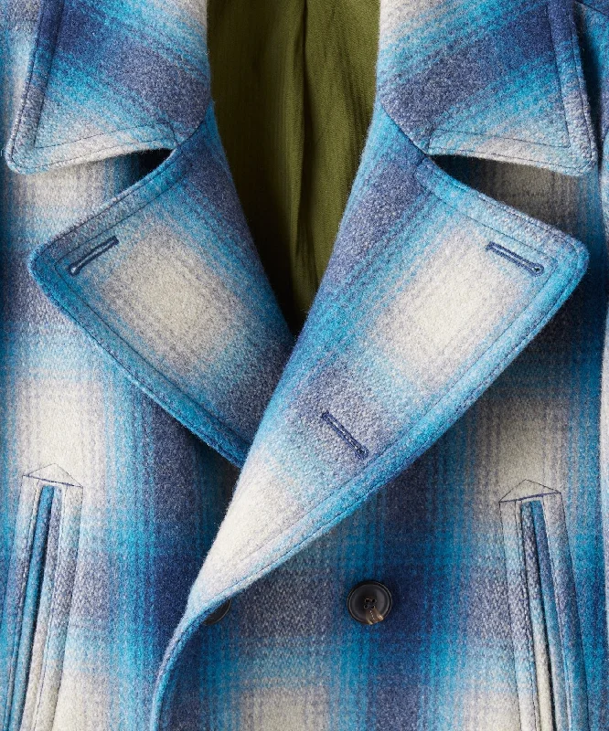 Italian Wool Peacoat in Vintage Blue Plaid